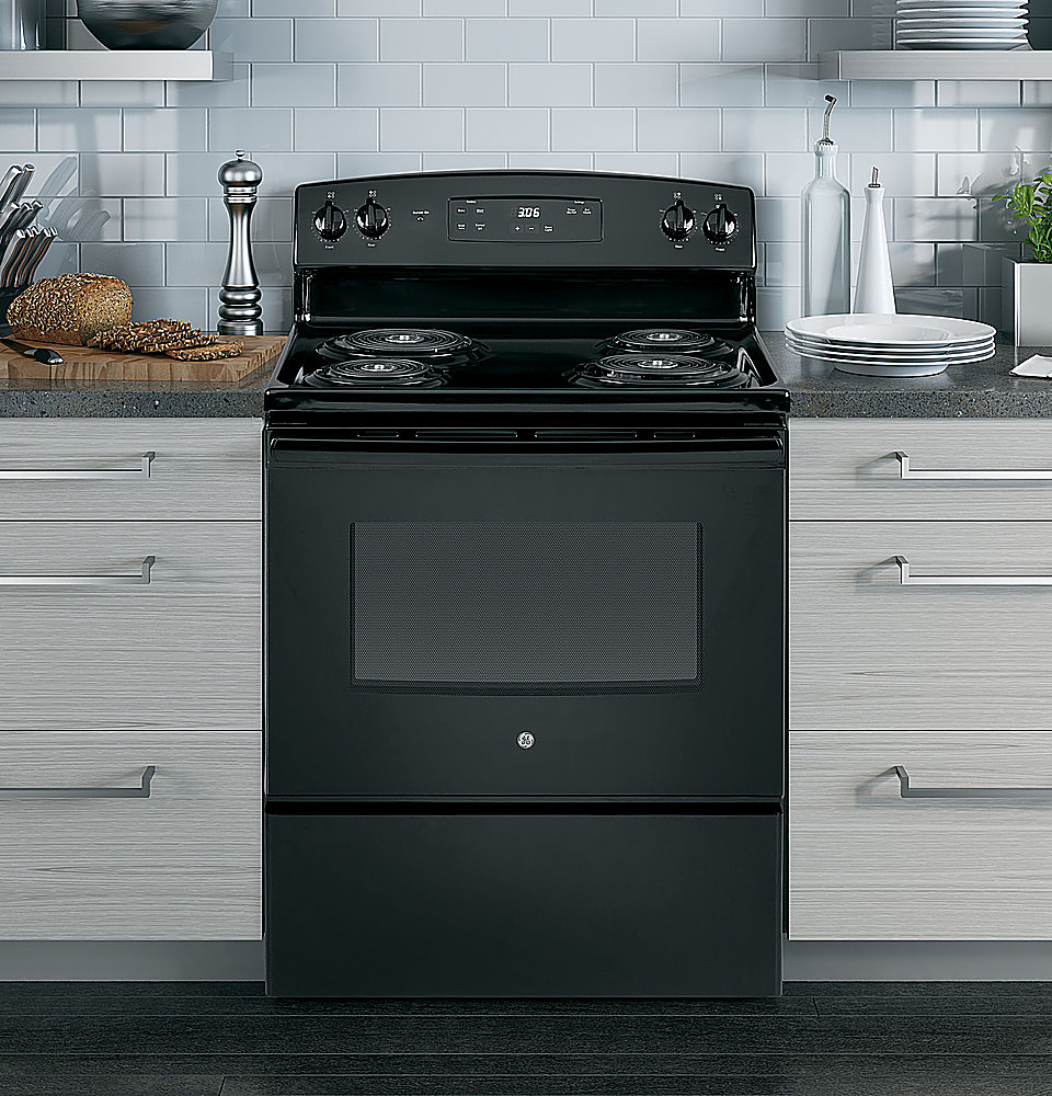 Angle View: GE - 2.9 Cu. Ft. Freestanding Electric Range - Stainless steel