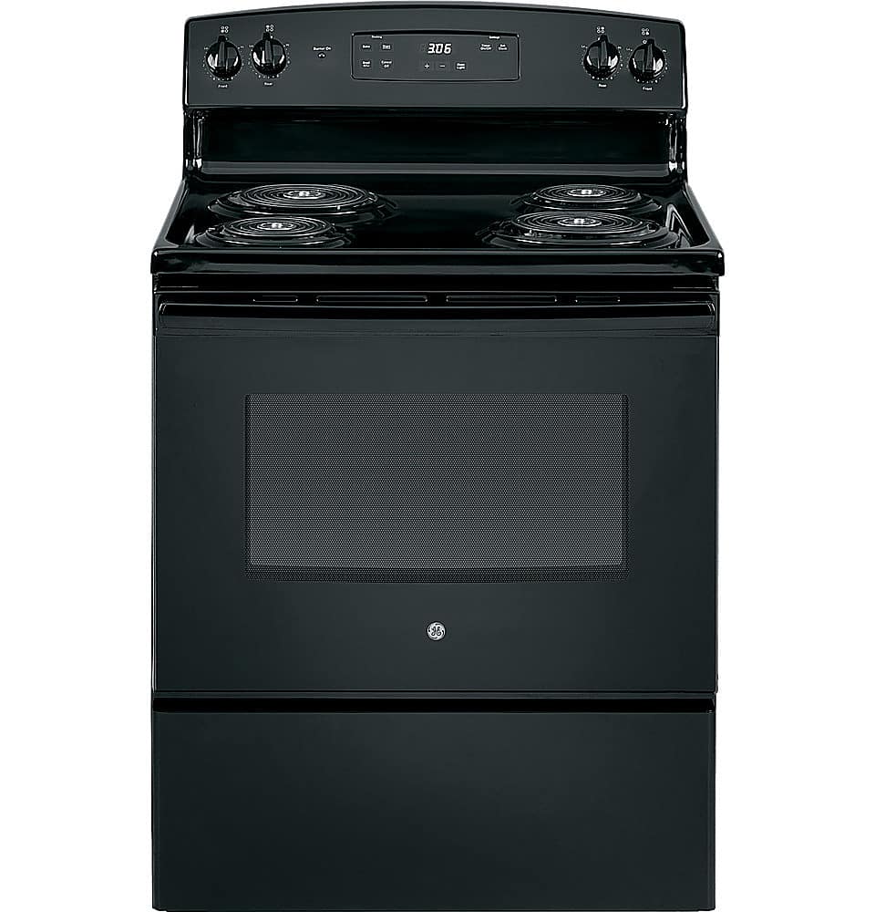 Front. GE - 5.0 Cu. Ft. Freestanding Electric Range - Black.