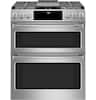 Front. Café - 6.7 Cu. Ft. Slide-In Double Oven Gas True Convection Range with Built-In WiFi, Customizable - Stainless Steel.