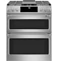 Café - 30 in. Wide 6 Burners 6.7 Cu. Ft. Slide-In Double Oven Gas True Convection Range with Built-In Wi-Fi, Customizable - Stainless Steel