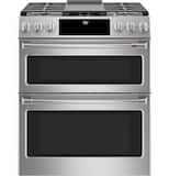Café - 30 in. Wide 6 Burners 6.7 Cu. Ft. Slide-In Double Oven Gas True Convection Range with Built-In Wi-Fi, Customizable - Stainless Steel