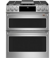 Café - 6.7 Cu. Ft. Slide-In Double Oven Gas True Convection Range with Built-In WiFi, Customizable - Stainless steel - Front_Zoom