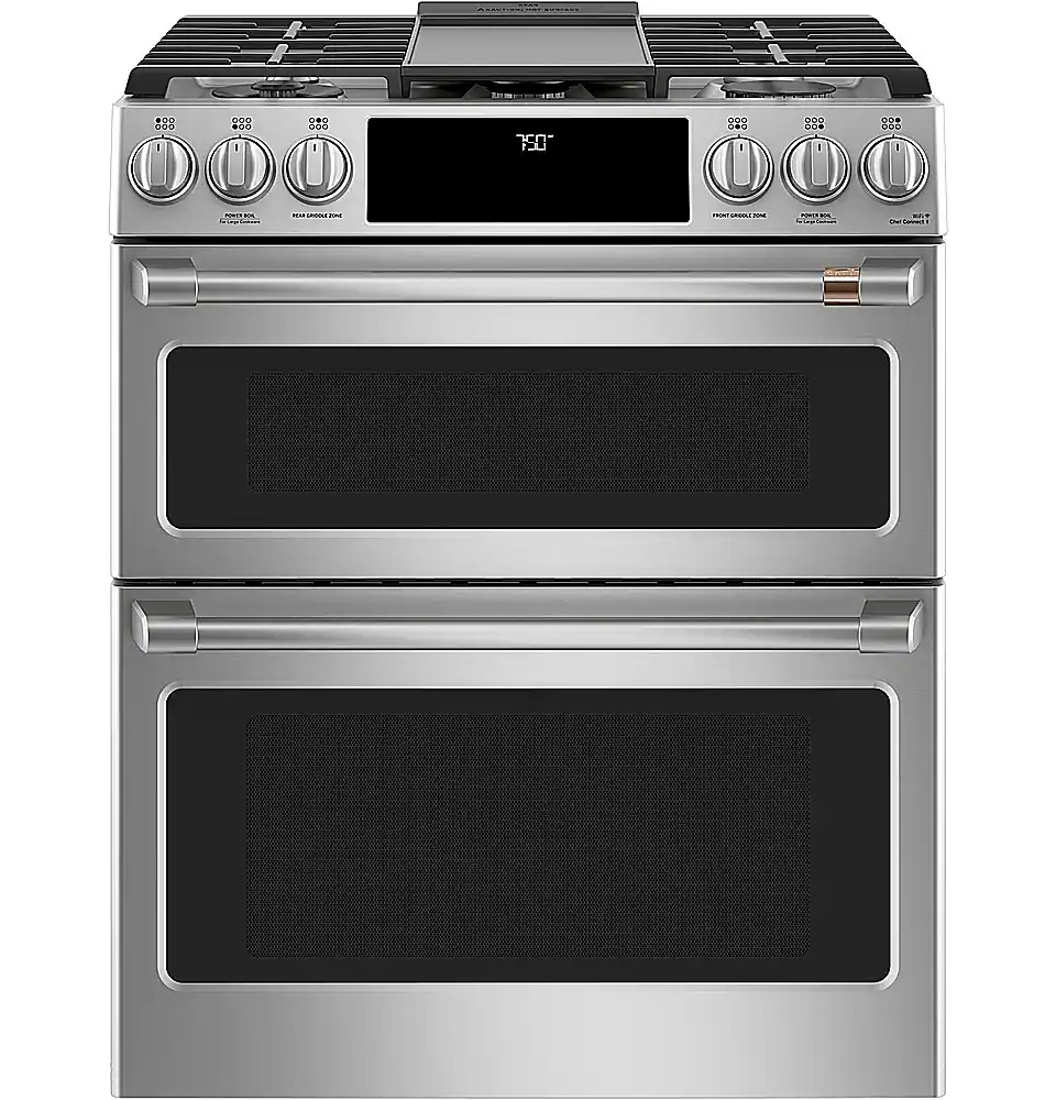 Café - 6.7 Cu. Ft. Slide-In Double Oven Gas True Convection Range with Built-In Wi-Fi, Customizable - Stainless Steel