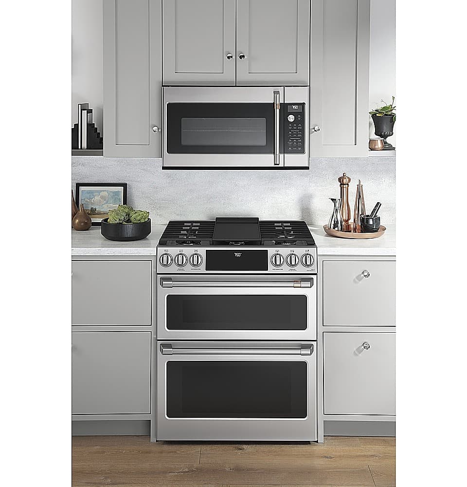 Alt View 11. Café - 6.7 Cu. Ft. Slide-In Double Oven Gas True Convection Range with Built-In WiFi, Customizable - Stainless Steel.