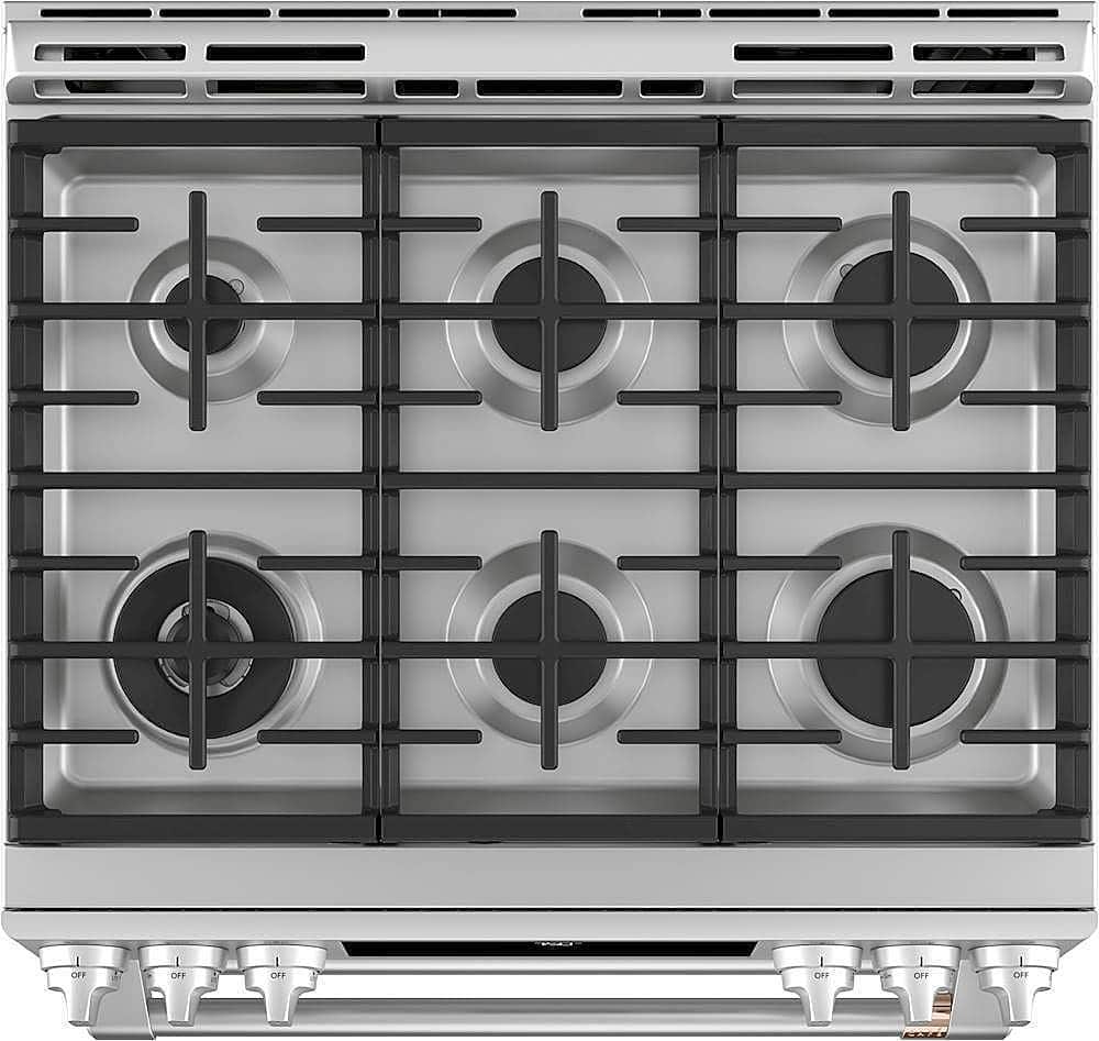 Alt View 13. Café - 6.7 Cu. Ft. Slide-In Double Oven Gas True Convection Range with Built-In WiFi, Customizable - Stainless Steel.
