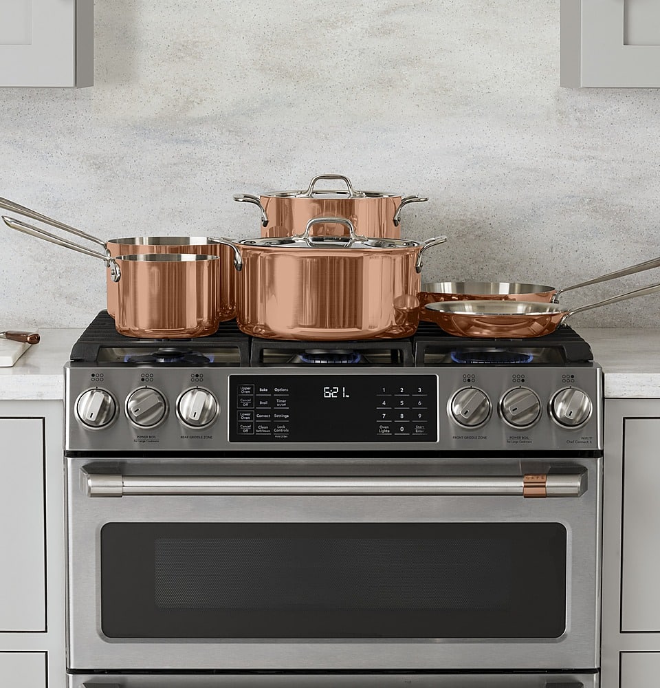 Alt View 24. Café - 6.7 Cu. Ft. Slide-In Double Oven Gas True Convection Range with Built-In WiFi, Customizable - Stainless Steel.