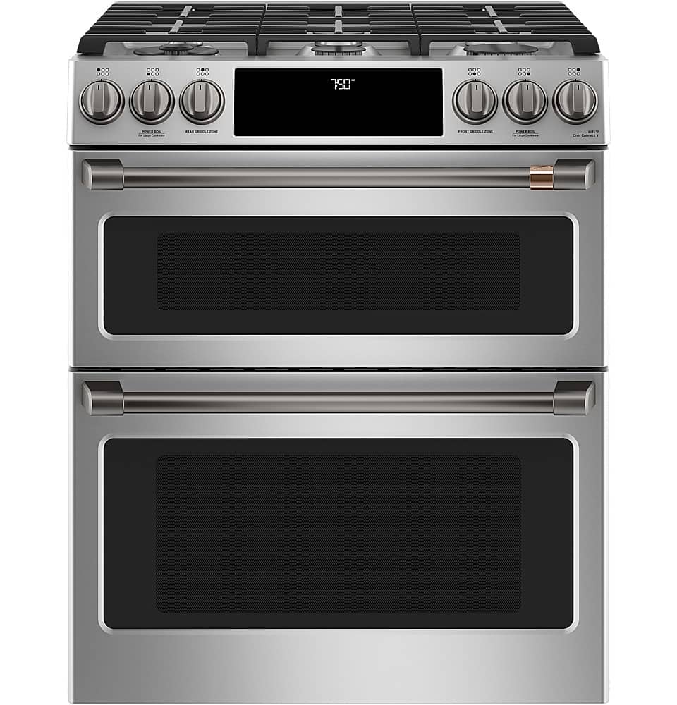 Alt View 30. Café - 6.7 Cu. Ft. Slide-In Double Oven Gas True Convection Range with Built-In WiFi, Customizable - Stainless Steel.