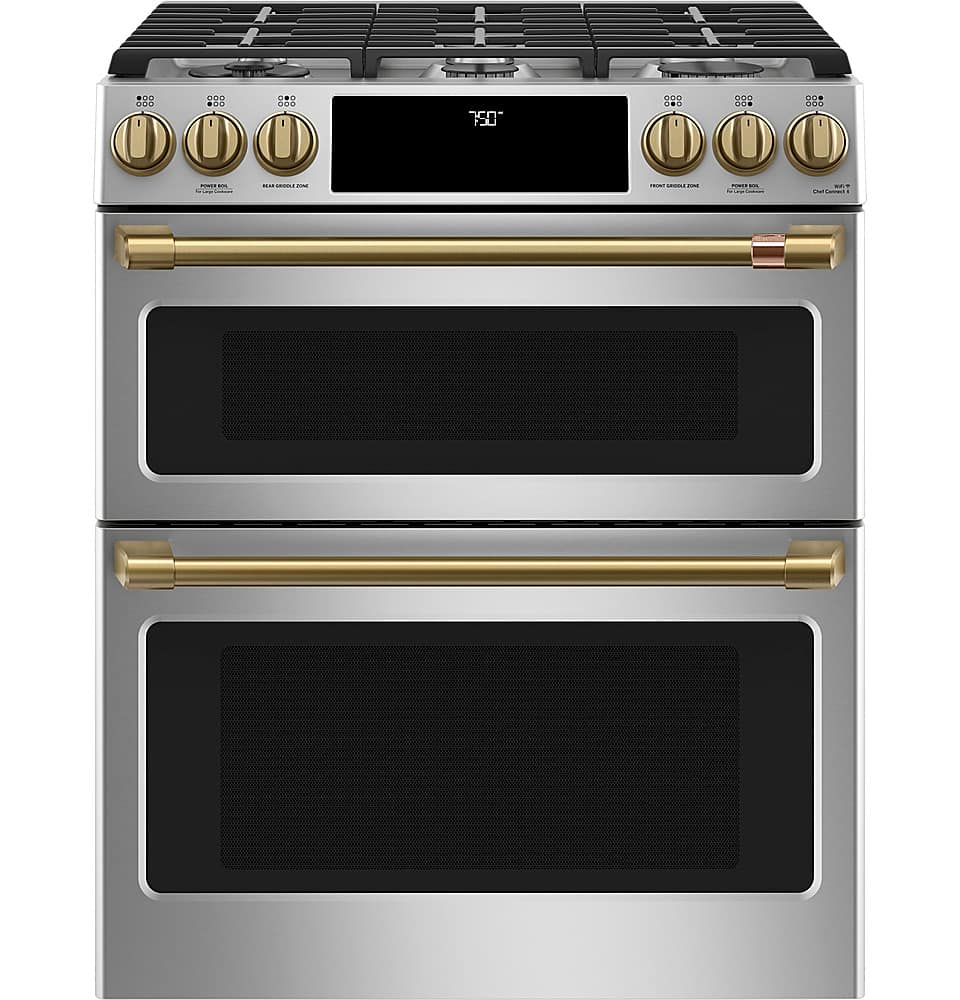 Alt View 31. Café - 6.7 Cu. Ft. Slide-In Double Oven Gas True Convection Range with Built-In WiFi, Customizable - Stainless Steel.