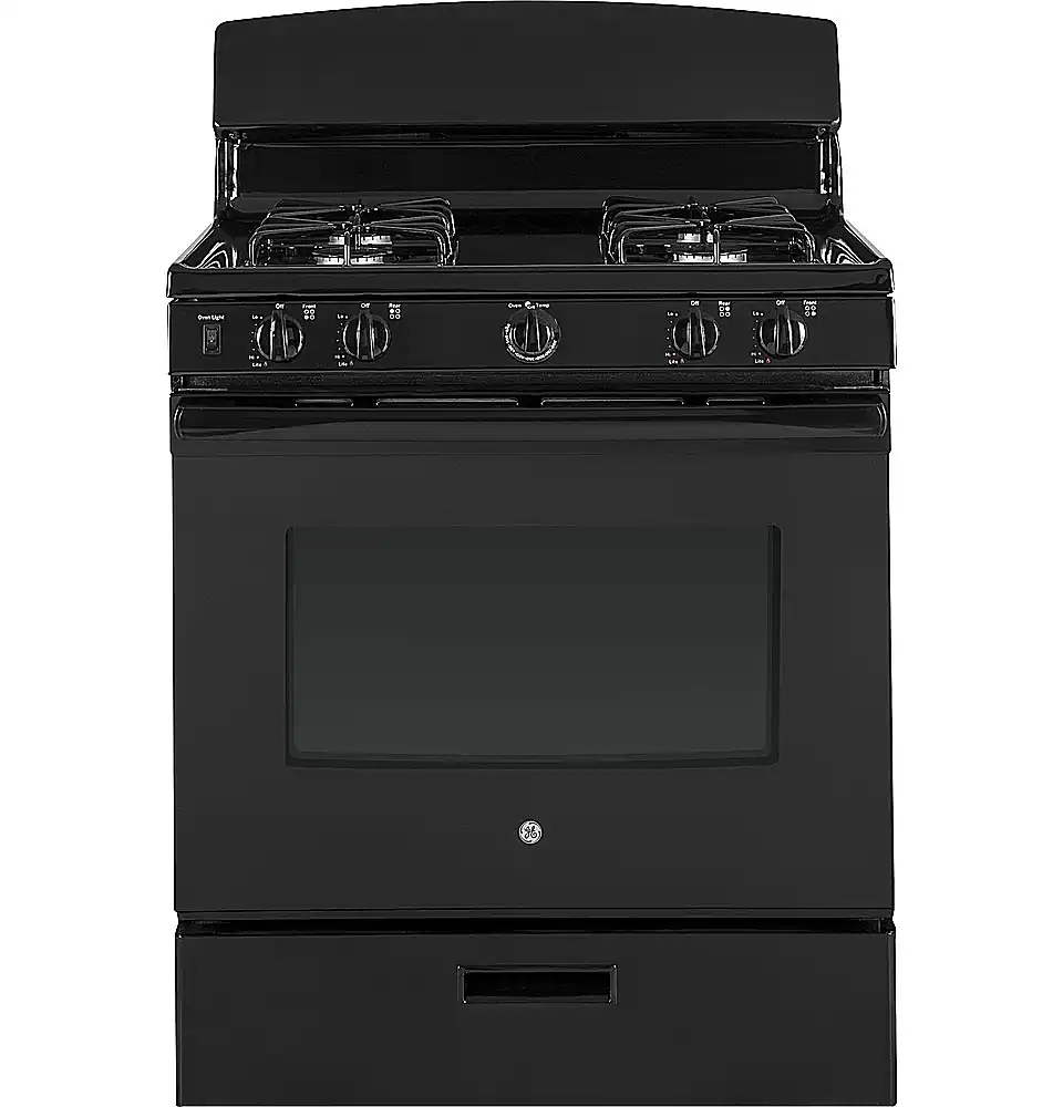 Front. GE - 4.8 Cu. Ft. Freestanding Gas Range - Black.