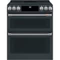 Café - 30 in. Wide 5 Elements 6.7 Cu. Ft. Slide-In Double Oven Electric Induction Convection Range, Customizable - Matte Black