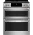 Café - 30 in. Wide 5 Element 6.7 Cu. Ft. Slide-In Double Oven Electric True Convection Range with Built-In Wi-Fi, Customizable - Stainless Steel