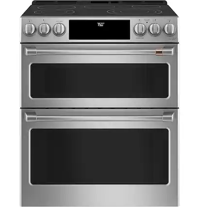 Front. Café - 6.7 Cu. Ft. Slide-In Double Oven Electric True Convection Range with Built-In Wi-Fi, Customizable - Stainless steel.