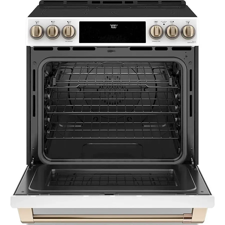 Alt View 12. Café - 5.7 Cu. Ft. Slide-In Electric Convection Range - Matte White.
