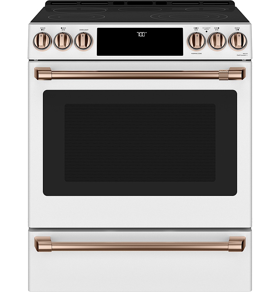Alt View 28. Café - 5.7 Cu. Ft. Slide-In Electric Convection Range - Matte White.
