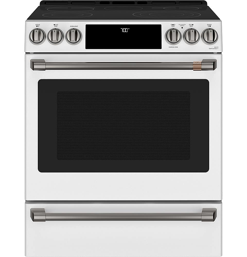 Alt View 30. Café - 5.7 Cu. Ft. Slide-In Electric Convection Range - Matte White.