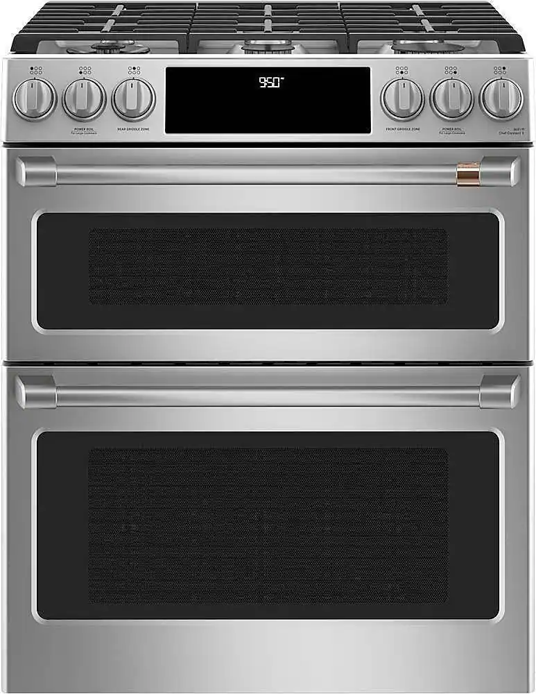 Front. Café - 6.7 Cu. Ft. Self-Cleaning Slide-In Double Oven Dual Fuel Convection Range, Customizable - Stainless steel.