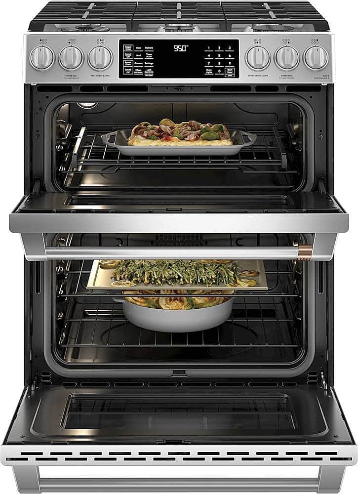 Alt View 12. Café - 6.7 Cu. Ft. Self-Cleaning Slide-In Double Oven Dual Fuel Convection Range, Customizable - Stainless steel.