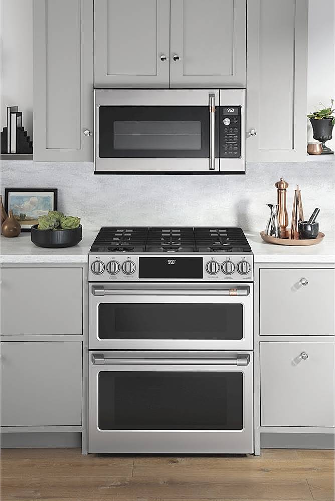 Alt View 16. Café - 6.7 Cu. Ft. Self-Cleaning Slide-In Double Oven Dual Fuel Convection Range, Customizable - Stainless steel.