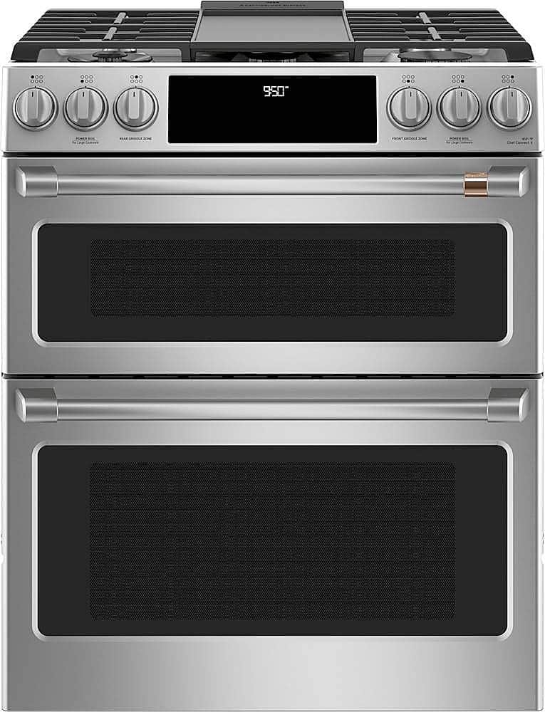 Alt View 17. Café - 6.7 Cu. Ft. Self-Cleaning Slide-In Double Oven Dual Fuel Convection Range, Customizable - Stainless steel.