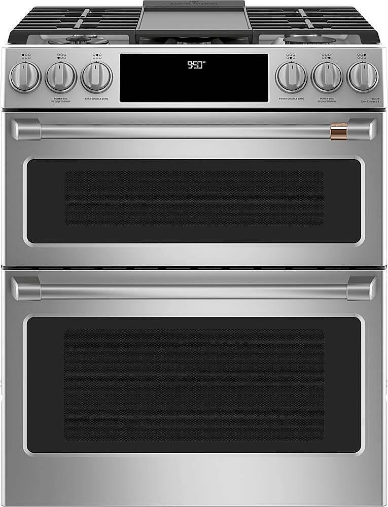 Alt View 17. Café - 6.7 Cu. Ft. Self-Cleaning Slide-In Double Oven Dual Fuel Convection Range, Customizable - Stainless steel.