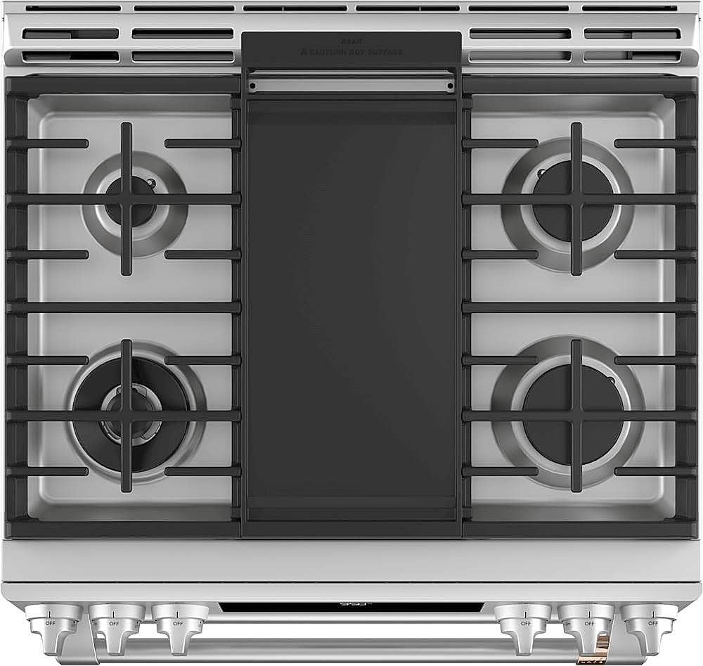 Alt View 18. Café - 6.7 Cu. Ft. Self-Cleaning Slide-In Double Oven Dual Fuel Convection Range, Customizable - Stainless steel.