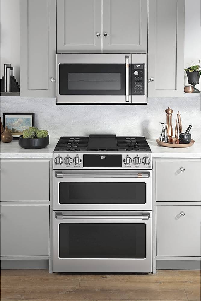 Alt View 19. Café - 6.7 Cu. Ft. Self-Cleaning Slide-In Double Oven Dual Fuel Convection Range, Customizable - Stainless steel.