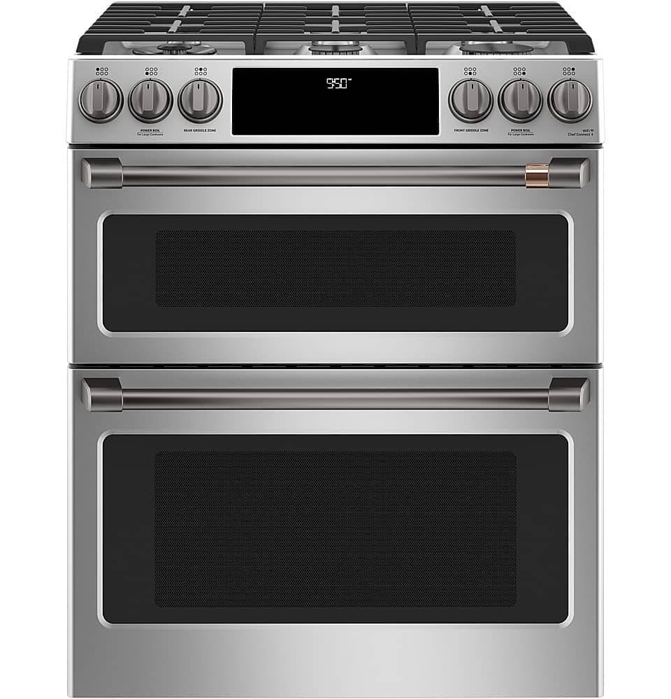 Alt View 20. Café - 6.7 Cu. Ft. Self-Cleaning Slide-In Double Oven Dual Fuel Convection Range, Customizable - Stainless steel.