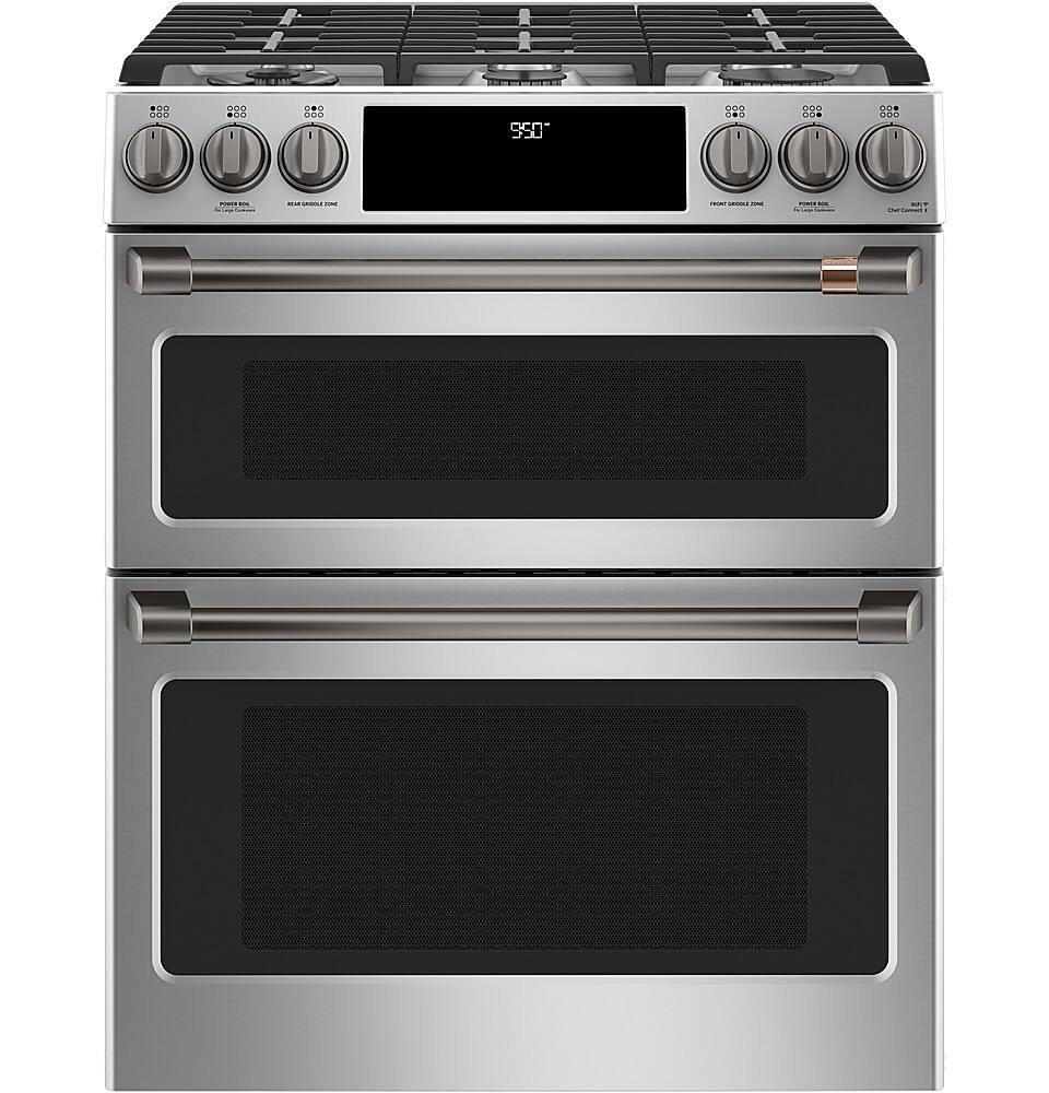 Alt View 20. Café - 6.7 Cu. Ft. Self-Cleaning Slide-In Double Oven Dual Fuel Convection Range, Customizable - Stainless steel.