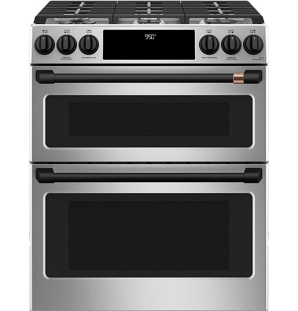 Alt View 21. Café - 6.7 Cu. Ft. Self-Cleaning Slide-In Double Oven Dual Fuel Convection Range, Customizable - Stainless steel.