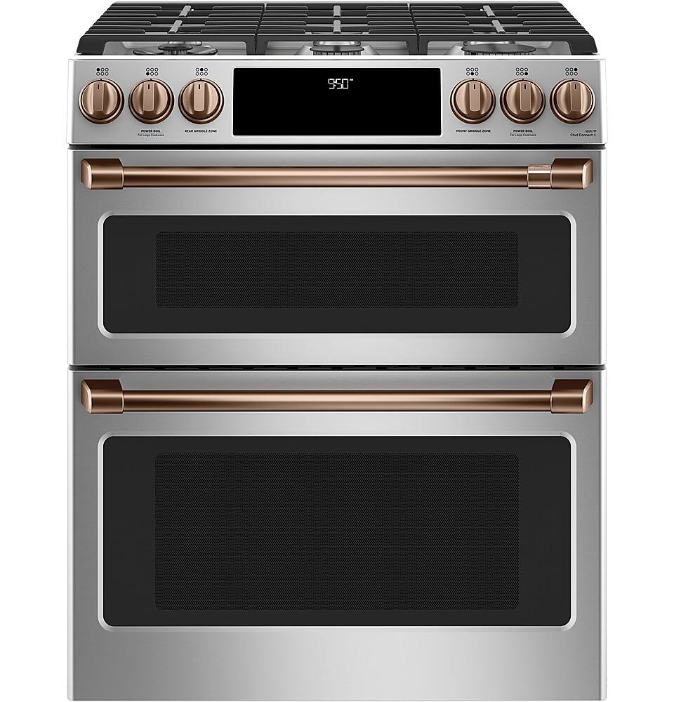 Alt View 22. Café - 6.7 Cu. Ft. Self-Cleaning Slide-In Double Oven Dual Fuel Convection Range, Customizable - Stainless steel.