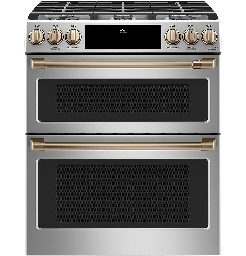 Alt View 23. Café - 6.7 Cu. Ft. Self-Cleaning Slide-In Double Oven Dual Fuel Convection Range, Customizable - Stainless steel.
