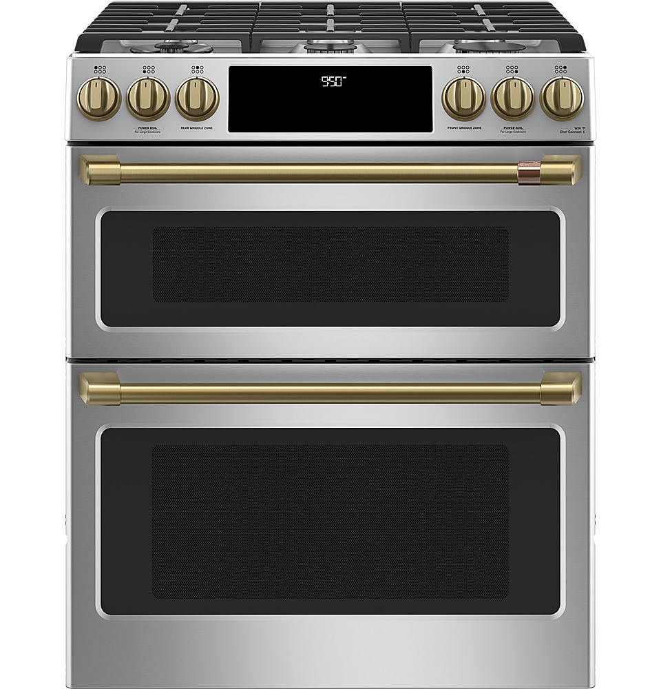 Alt View 24. Café - 6.7 Cu. Ft. Self-Cleaning Slide-In Double Oven Dual Fuel Convection Range, Customizable - Stainless steel.