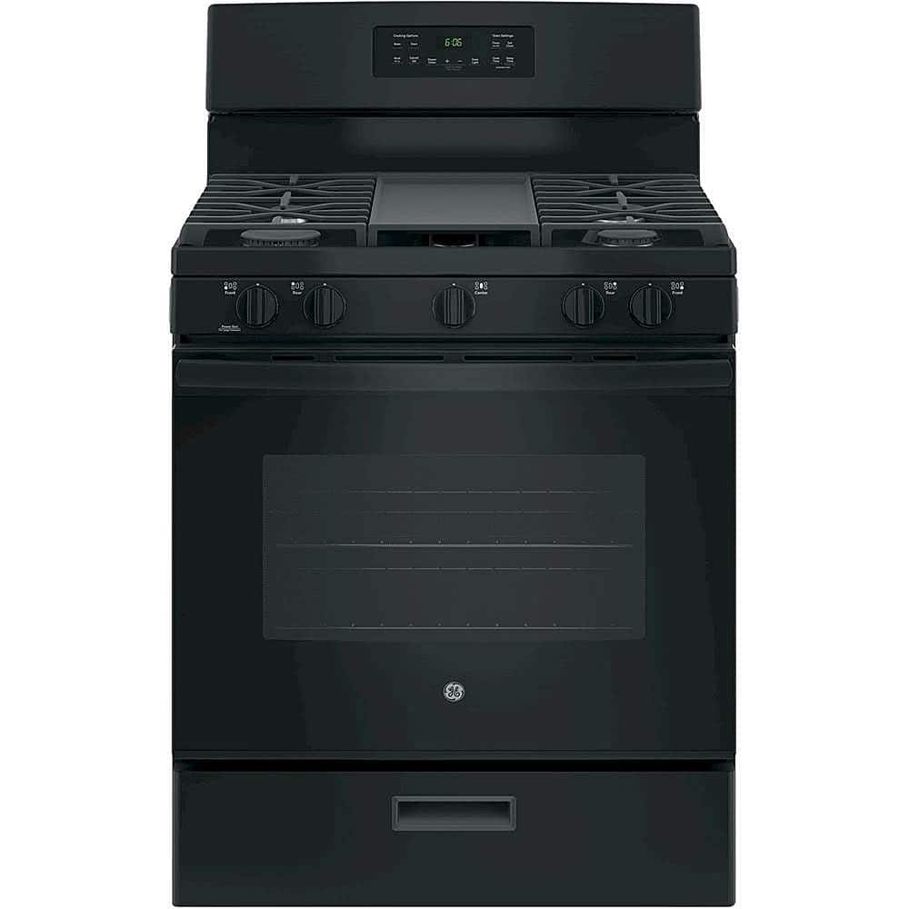 Front. GE - 5.0 Cu. Ft. Freestanding Gas Range - Black.