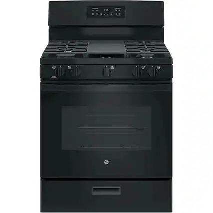 Front. GE - 5.0 Cu. Ft. Freestanding Gas Range - Black.
