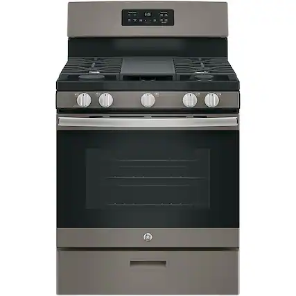 Front. GE - 5.0 Cu. Ft. Freestanding Gas Range - Slate.