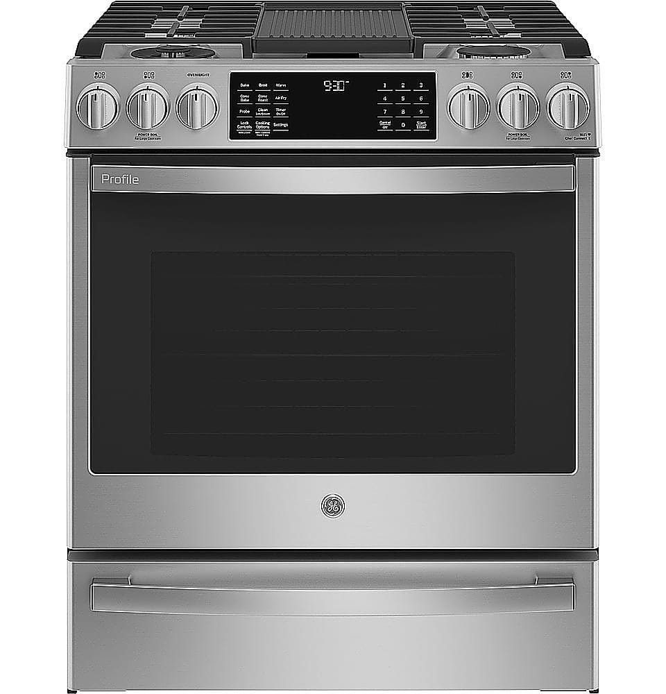 GE Profile - 5.7 Cu. Ft. Slide-In Dual Fuel True Convection Range with No Preheat Air Fry and Wi-Fi - Stainless Steel - Front_Zoom
