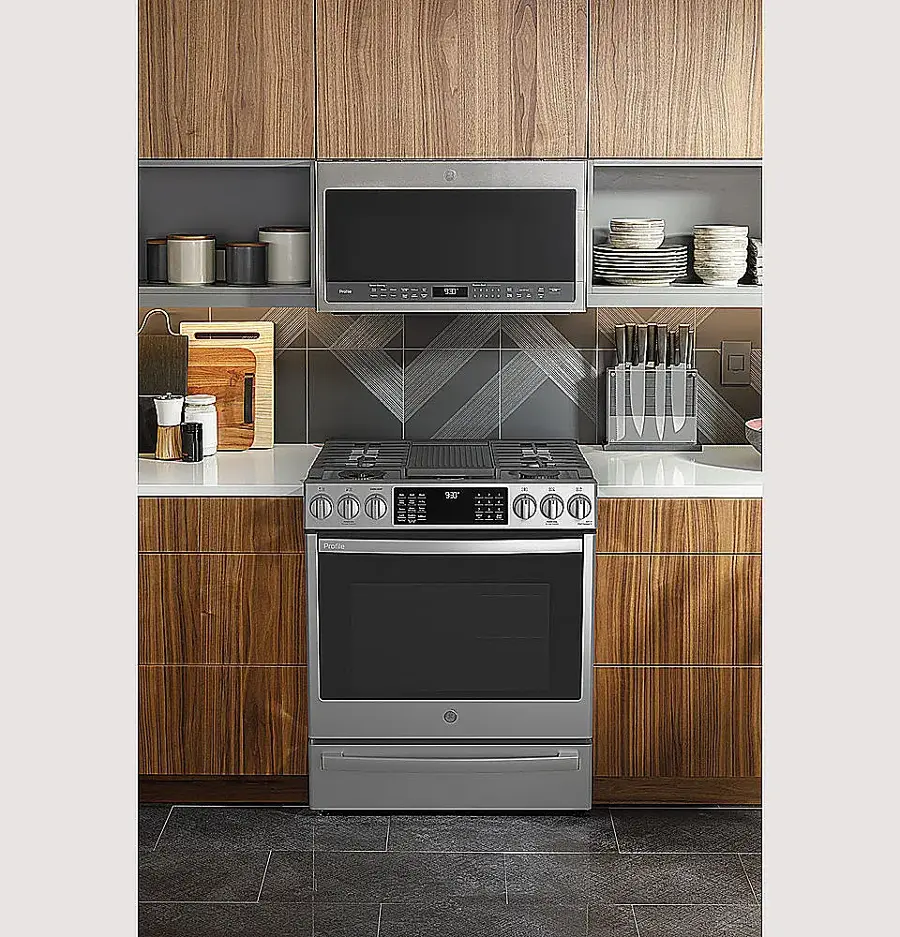 Alt View 23. GE Profile - 5.7 Cu. Ft. Slide-In Dual Fuel True Convection Range with No Preheat Air Fry and Wi-Fi - Stainless Steel.