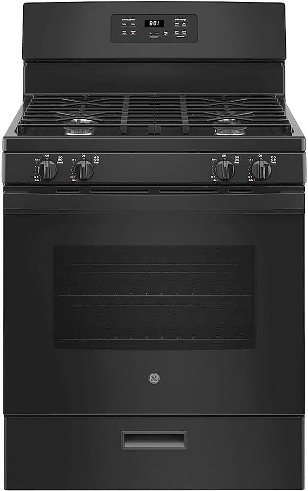 GE - 4.8 Cu. Ft. Freestanding Gas Range - Black - Front_Zoom