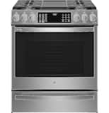 GE Profile - 30 in. Wide 5 Burners 5.6 Cu. Ft. Slide-In Gas True Convection Range with Built-In Wi-Fi and Hot Air Frying - Stainless Steel