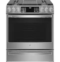GE Profile - 5.6 Cu. Ft. Slide-In Gas True Convection Range with Built-In Wi-Fi and Hot Air Frying - Stainless Steel - Front_Zoom