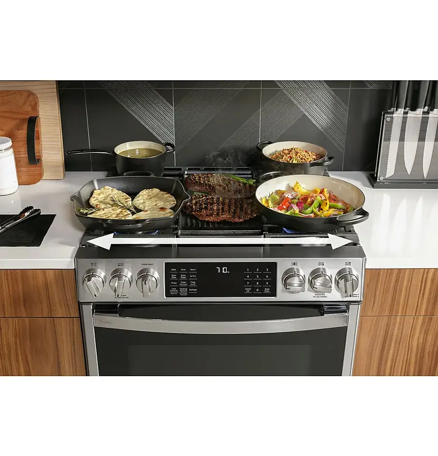 Alt View 21. GE Profile - 5.6 Cu. Ft. Slide-In Gas True Convection Range with Built-In WiFi and Hot Air Frying - Stainless Steel.
