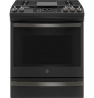GE - 5.6 Cu. Ft. Slide-In Gas Convection Range with Self-Steam Cleaning, Built-In Wi-Fi, and No-Preheat Air Fry - Black slate - Front_Zoom