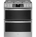 GE Profile - 30 in. Wide 5 Burners 6.7 Cu. Ft. Slide-In Double Oven Gas Convection Smart Range w/ Steam Self-Clean and Air Fry - Stainless Steel