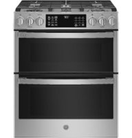 GE Profile - 6.7 Cu. Ft. Slide-In Double Oven Gas True Convection Range with Steam Self-Clean, No Preheat Air Fry and WiFi - Stainless steel - Front_Zoom