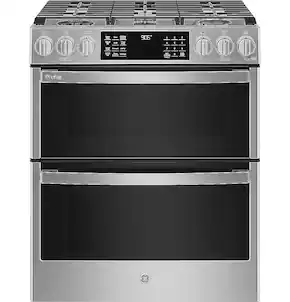 GE Profile - 6.7 Cu. Ft. Slide-In Double Oven Gas True Convection Range with Steam Self-Clean, No Preheat Air Fry and Wi-Fi - Stainless Steel