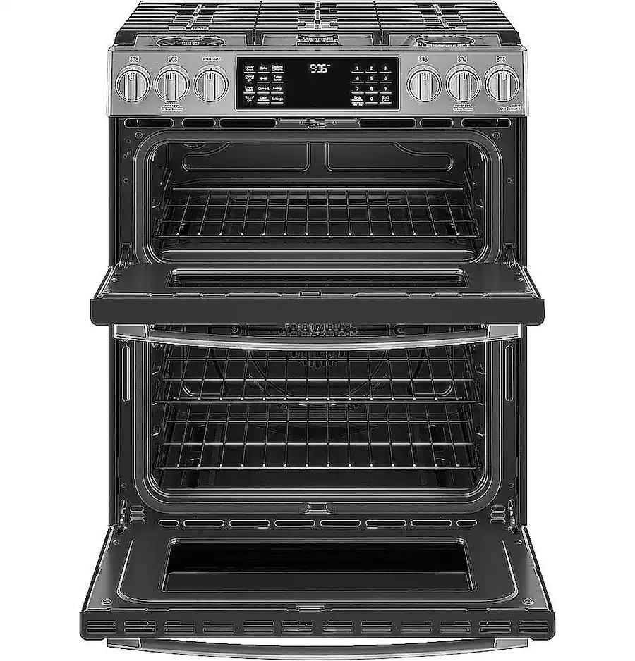 Range Cooker Dimensions GE Profile 30 in. Wide 5 Burners 6.7 Cu. Ft. Slide In Double Oven Gas ...