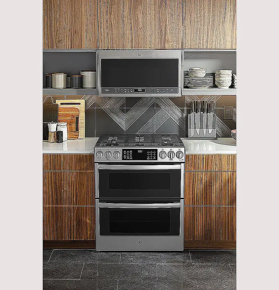 Alt View 18. GE Profile - 6.7 Cu. Ft. Slide-In Double Oven Gas True Convection Range with Steam Self-Clean, No Preheat Air Fry and WiFi - Fingerprint Resistant Stainless Steel.