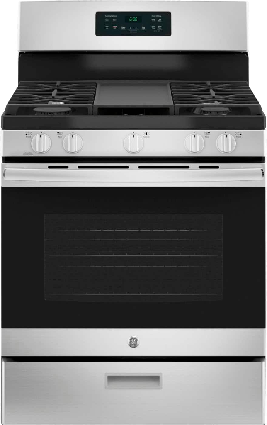 Front. GE - 5.0 Cu. Ft. Freestanding Gas Range - Stainless steel.