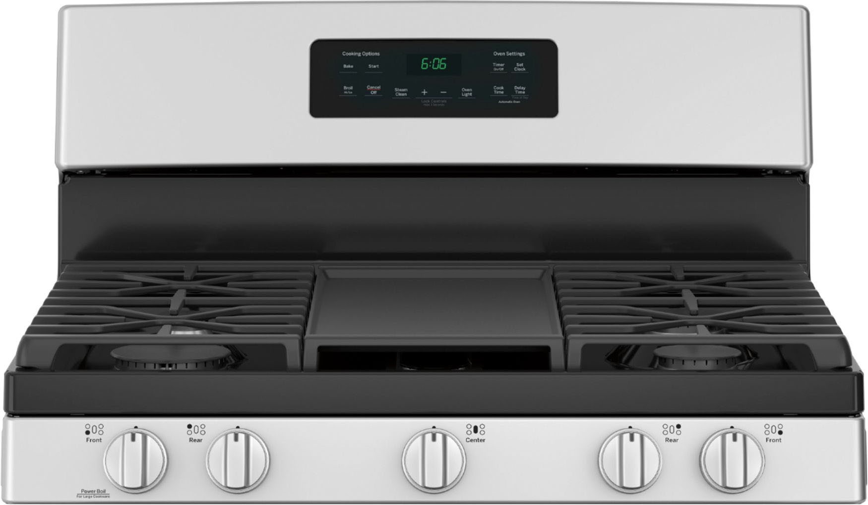 Edge-to-Edge Gas Cooktop with Extra-Large Integrated Reversible Cast Iron  Griddle and Grill