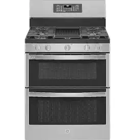 GE Profile - 6.8 Cu. Ft. Frestanding Double Oven Gas True Convection Range with No-Preheat Air Fry - Stainless Steel